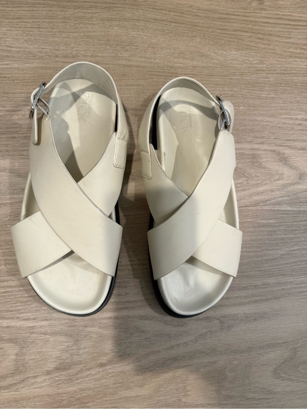 Cross-Strap Cream Women's Sandals with Buckle Ankle